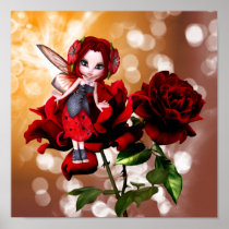Ladybug Fairy on Red Roses Print