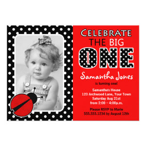 Ladybug First Birthday Party Personalized Invite