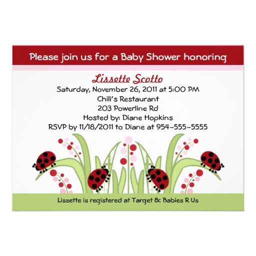Ladybug Garden #2 Baby Shower Invitations (front side)