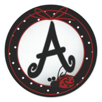 Ladybug Initial A Round Stickers by dmboyce Ladybug Initial A Round Stickers