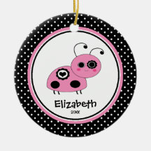 Ladybug Personalized Girl Christmas Ornament Pink