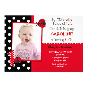 Ladybug Photo 1st Birthday Party Invitation