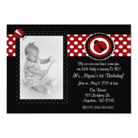 Ladybug Photo Birthday Inviation 5x7 Paper Invitation Card