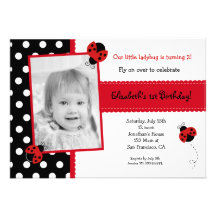 Ladybug Photo BIrthday Party Invitations