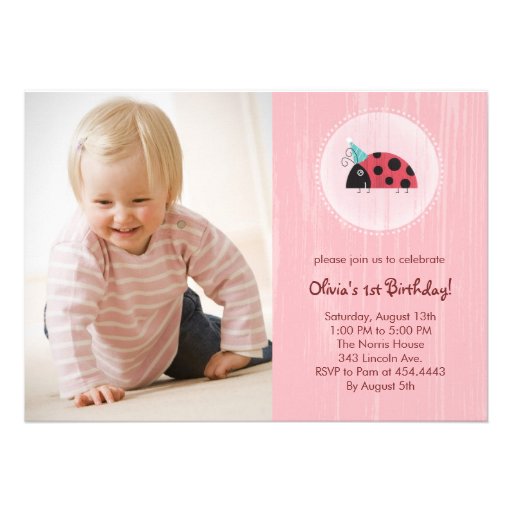 Ladybug Photo Card Birthday Invitations
