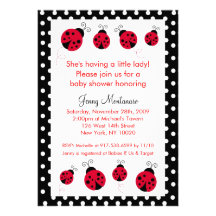 Ladybug Red Black Dots Baby Shower Invitation