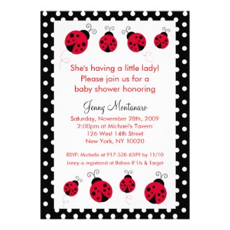 Ladybug Red Black Dots Baby Shower Invitation