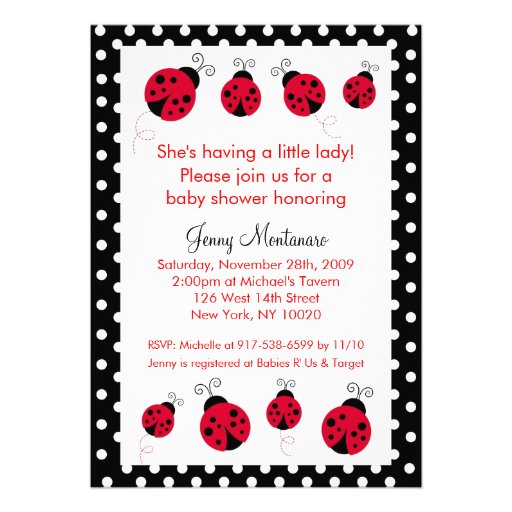 Ladybug Red Black Dots Baby Shower Invitation
