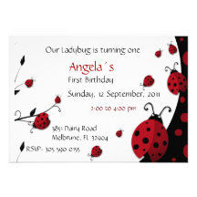 Ladybug Red Black First Birthday Invitation