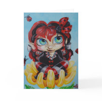 Ladybug Spring Fantasy Fairy Art Greeting Card
