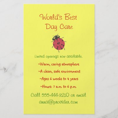 flyers for daycares. Ladybug theme child care flyer