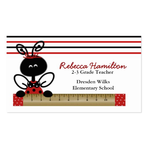 Ladybug with Ruler Teacher's Business Card (front side)
