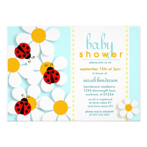Ladybugs and Daisies Baby Shower Invitations (front side)