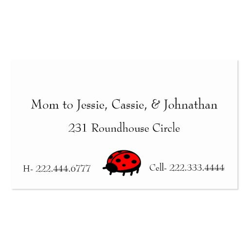 Ladybugs & Polka Dots Mommy Card Business Card Template (back side)