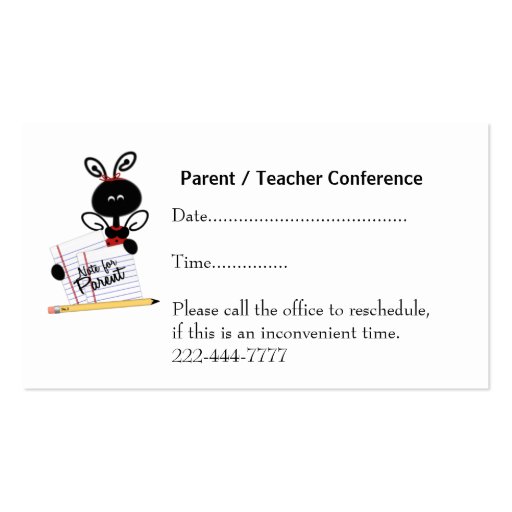 Ladybugs with Pencil Teacher's Business Card (back side)