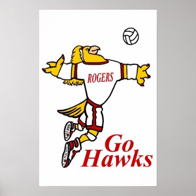  School Golden Hawks Volleyball Mascot Poster with Go Hawks on bottom