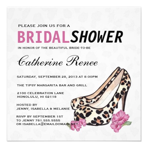 Lady's Jaguar Stiletto Hibiscus Bridal Shower Personalized Invitation