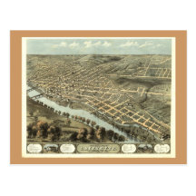 Lafayette IN, 1868 Antique Panoramic Map Postcard