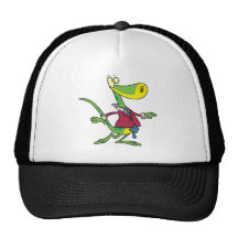 lagarto tonto que lleva un dibujo animado del jueg gorras