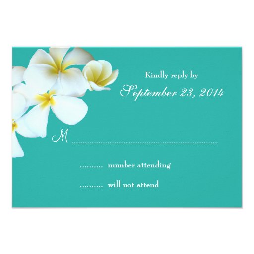 Lagoon Blue Plumeria Wedding Invitation Reply Card