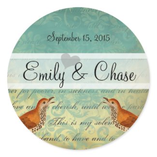 Lagoon & Endive Vintage Love Birds Wedding Sticker sticker