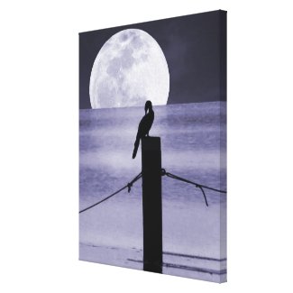 Lake Bird and Full Moon Canvas Art Print Canvas Prints
