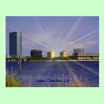 Lake Charles, LA Skyline with Sunburst postcards