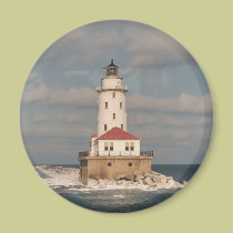 Lake Michigan Lighthouse Round Magnet magnets