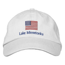 Lake MInnetonka American Flag - white cap embroidered hats by superrox Lake MInnetonka American Flag - white cap embroidered hats
