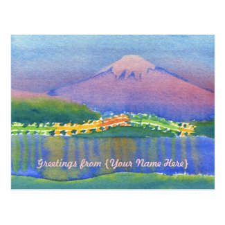 Lake Mt Fuji Night Bridge Reflections Watercolor Post Cards
