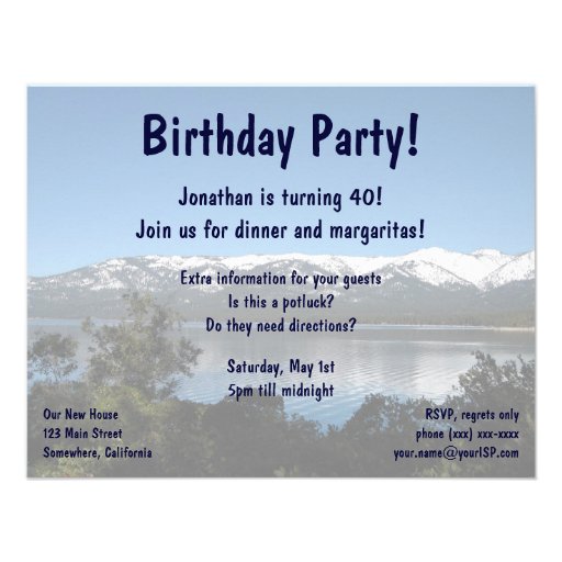 Lake Tahoe Birthday Party! Invites