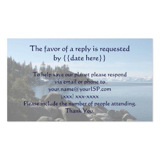 Lake Tahoe Wedding Response Card Business Cards (front side)