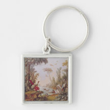 Lake with geese, storks, parrots and herons key chain