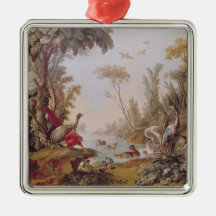 Lake with geese, storks, parrots and herons christmas tree ornament