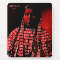 Lakhotah girl inside a tipi mousepads by Primitivewest Lakhotah girl inside a tipi mousepads