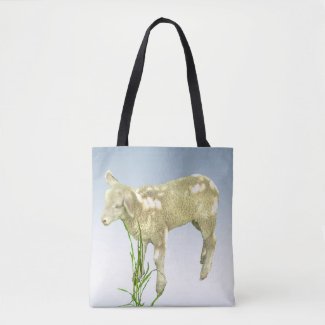Lamb Eating Green Grass Tote Bag