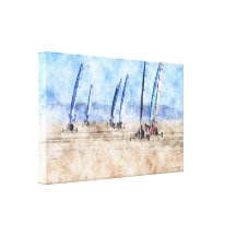 Land Yatchs Cefn Sidan Wales Stretched Canvas Print