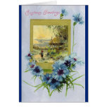 Landscape and Blue Floral Christmas Card