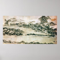 Landscape of mountains and a river poster