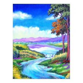 Landscape River Painting Art - Multi Postcards