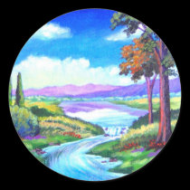 Landscape River Painting Art - Multi stickers