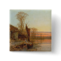 Landscape with a Ruined Cottage at Sunset, 1898 Pinback Button