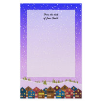 Landscape with houses and snow stationery