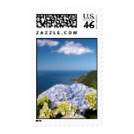Landscape with hydrangeas postage stamps