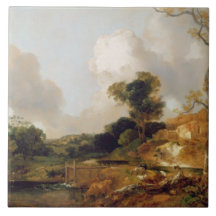 Landscape with Stream and Weir (oil on canvas) Ceramic Tile