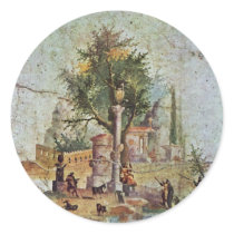 Landscape With The Sacred Tree By Pompejanischer Round Stickers