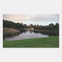 Landscape with water at sunset rectangular stickers