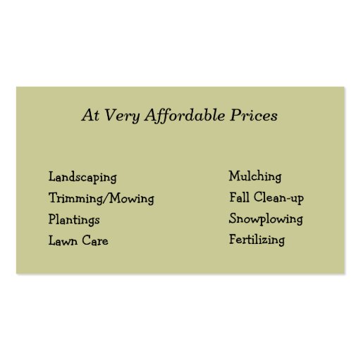 Landscaping Business Card (back side)