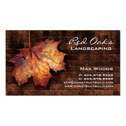 Landscaping Business Card Brick Maple Leaf Brown (front side)