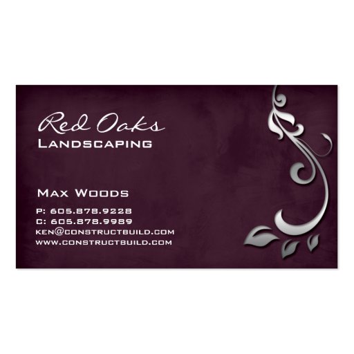 Landscaping Business Card Winery Suede Leaves (back side)